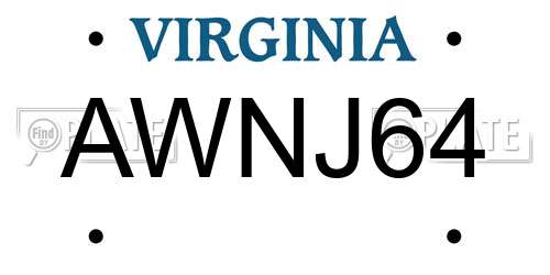 AWNJ64 Virginia License Plate