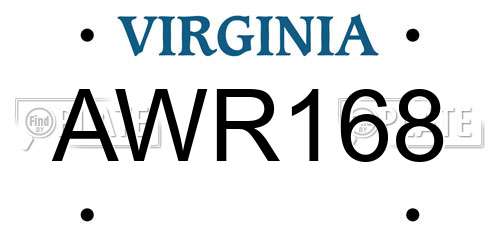 AWR168 Virginia License Plate