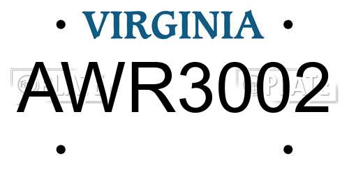 AWR3002 Virginia License Plate
