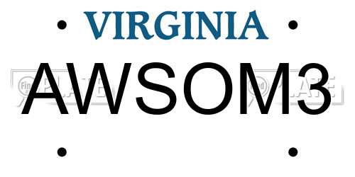 AWSOM3 Virginia License Plate
