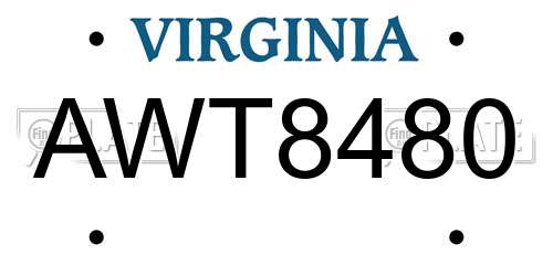 AWT8480 Virginia License Plate