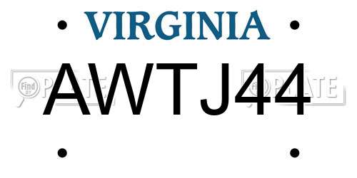 AWTJ44 Virginia License Plate