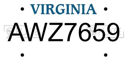 AWZ7659 Virginia License Plate
