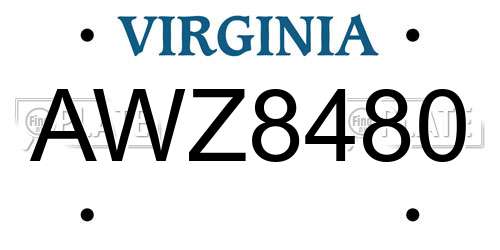 AWZ8480 Virginia License Plate