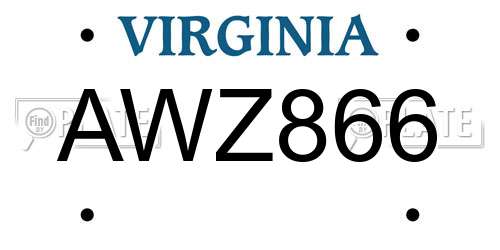 AWZ866 Virginia License Plate