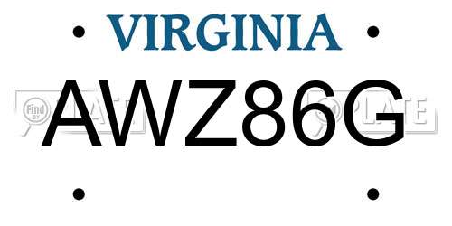AWZ86G Virginia License Plate