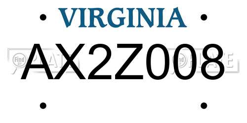 AX2Z008 Virginia License Plate