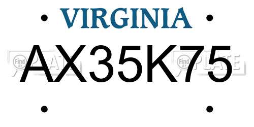 AX35K75 Virginia License Plate