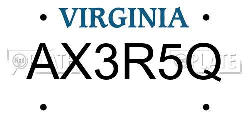 AX3R5Q Virginia License Plate