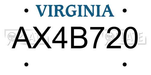 AX4B720 Virginia License Plate