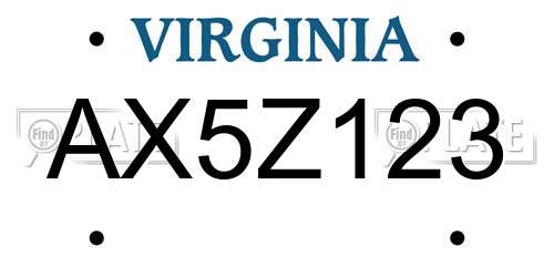 AX5Z123 Virginia License Plate