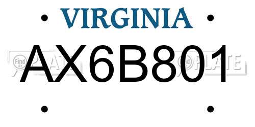 AX6B801 Virginia License Plate
