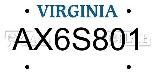 AX6S801 Virginia License Plate
