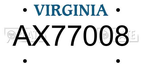 AX77008 Virginia License Plate