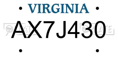 AX7J430 Virginia License Plate