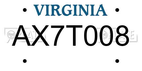AX7T008 Virginia License Plate