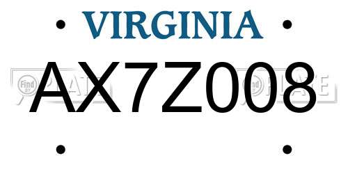 AX7Z008 Virginia License Plate