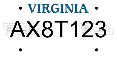 AX8T123 Virginia License Plate
