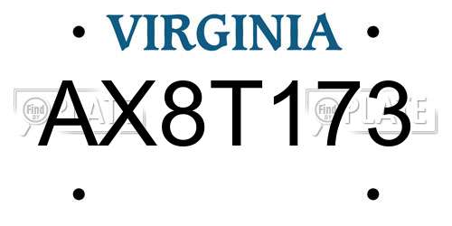 AX8T173 Virginia License Plate