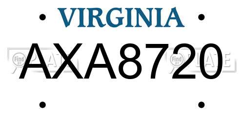 AXA8720 Virginia License Plate