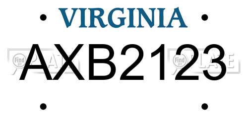 AXB2123 Virginia License Plate