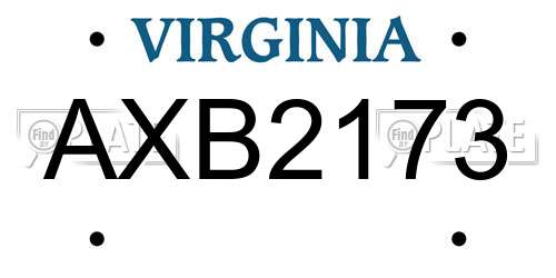 AXB2173 Virginia License Plate