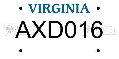 AXD016 Virginia License Plate
