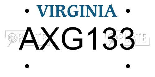AXG133 Virginia License Plate