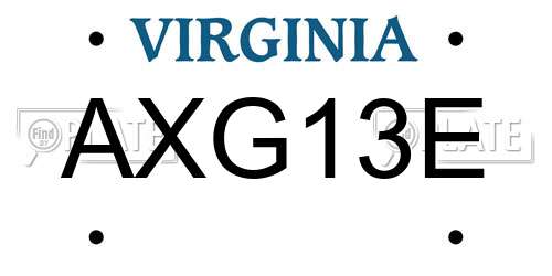AXG13E Virginia License Plate