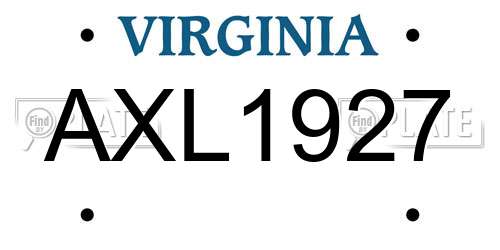 AXL1927 Virginia License Plate