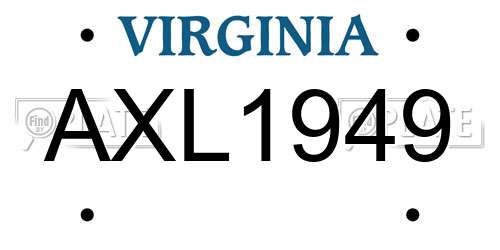 AXL1949 Virginia License Plate