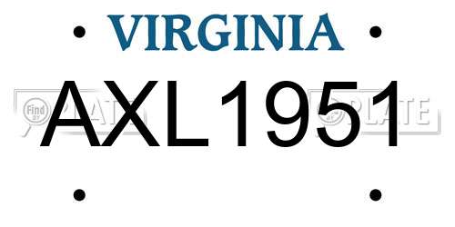 AXL1951 Virginia License Plate