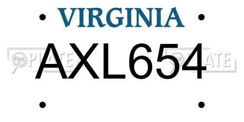 AXL654 Virginia License Plate