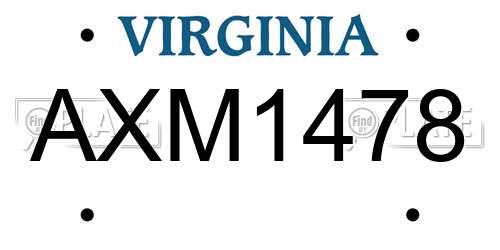 AXM1478 Virginia License Plate