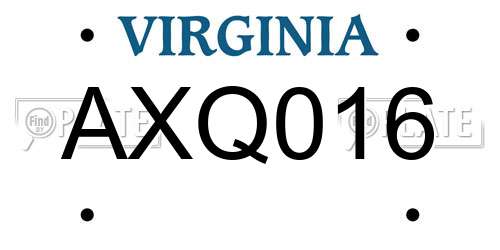 AXQ016 Virginia License Plate