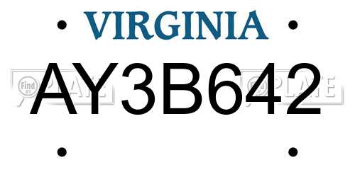 AY3B642 Virginia License Plate