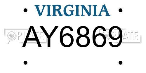 AY6869 Virginia License Plate