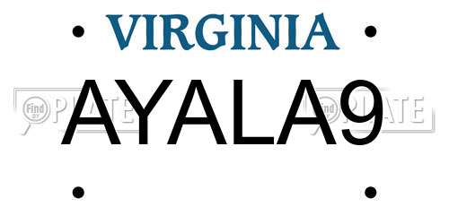 AYALA9 Virginia License Plate