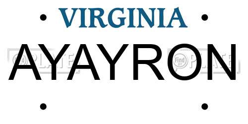 AYAYRON Virginia License Plate