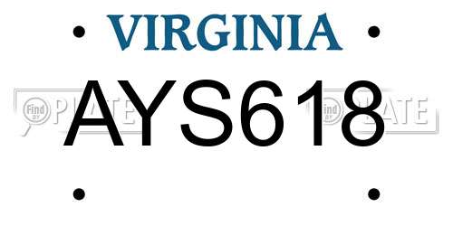 AYS618 Virginia License Plate