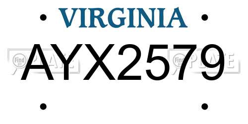 AYX2579 Virginia License Plate