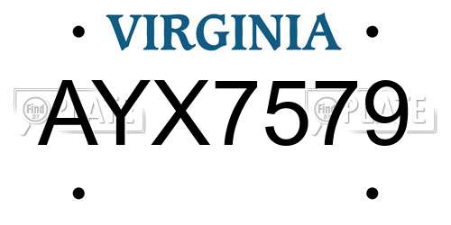 AYX7579 Virginia License Plate
