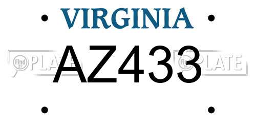 AZ433 Virginia License Plate
