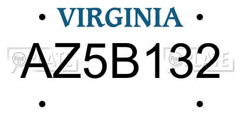 AZ5B132 Virginia License Plate