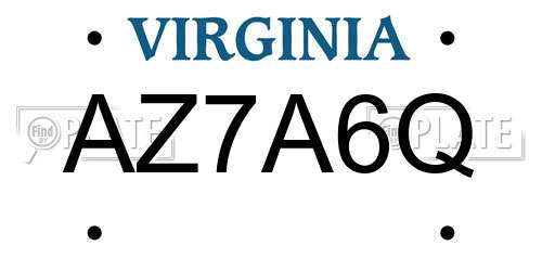 AZ7A6Q Virginia License Plate