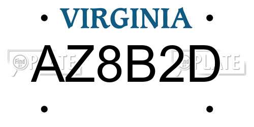 AZ8B2D Virginia License Plate