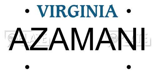 AZAMANI Virginia License Plate
