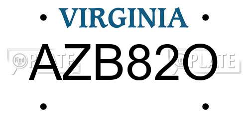 AZB82O Virginia License Plate