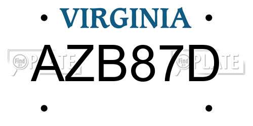 AZB87D Virginia License Plate