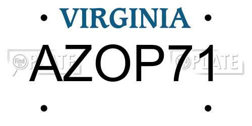 AZOP71 Virginia License Plate